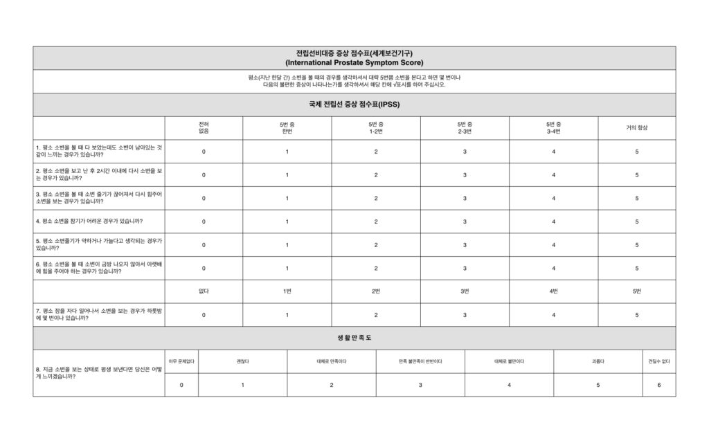 전립선비대증 증상 점수표